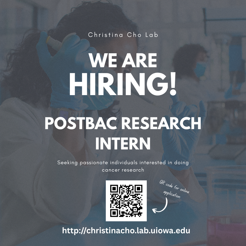 We are hiring a postbaccalaureate research intern. Seeking passionate individuals interested in doing cancer research.